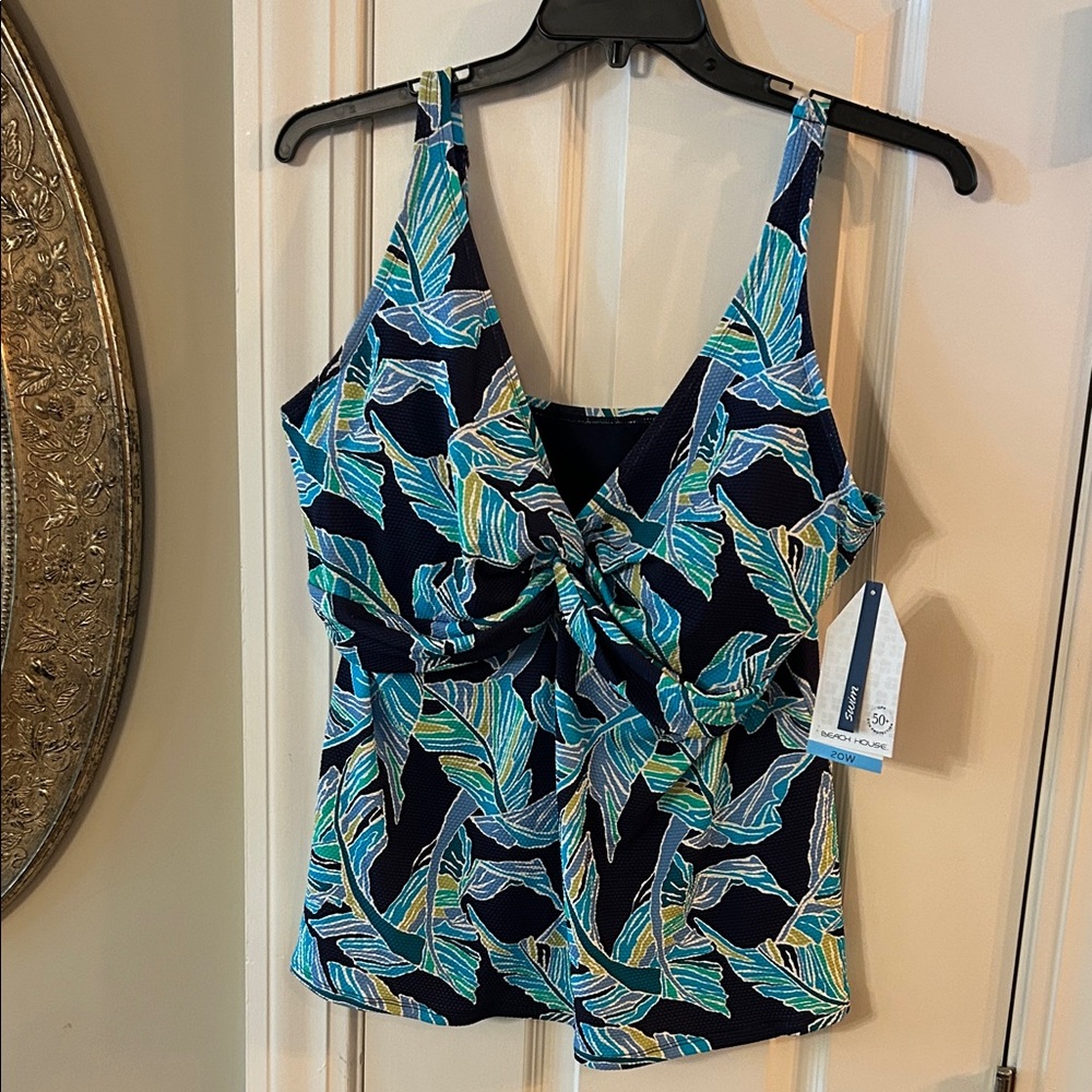 Beach House Blue and Green Leaf Print Swim Tankini